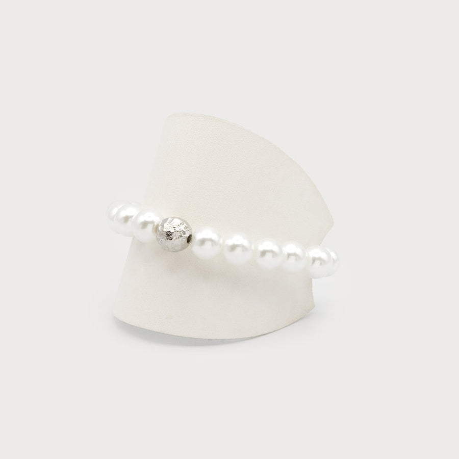 Bracelet élastique en fausses perles avec boule en métal 3362-SLV