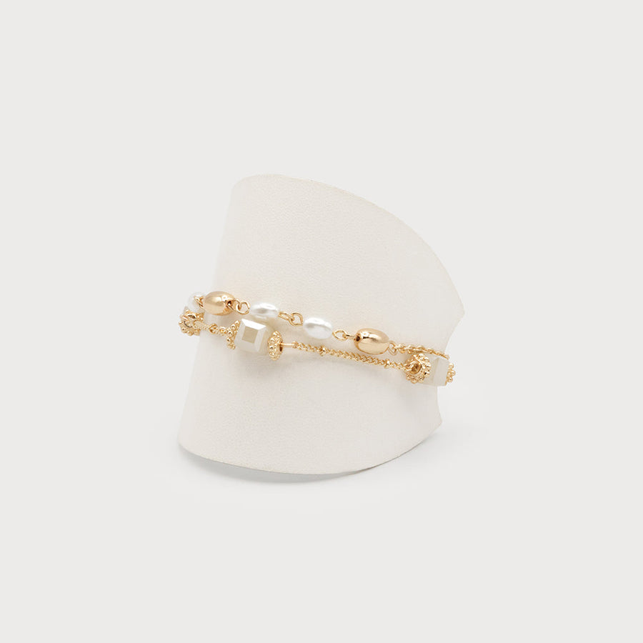 Bracelet à deux rangs avec perles d'imitation 3364-GLD