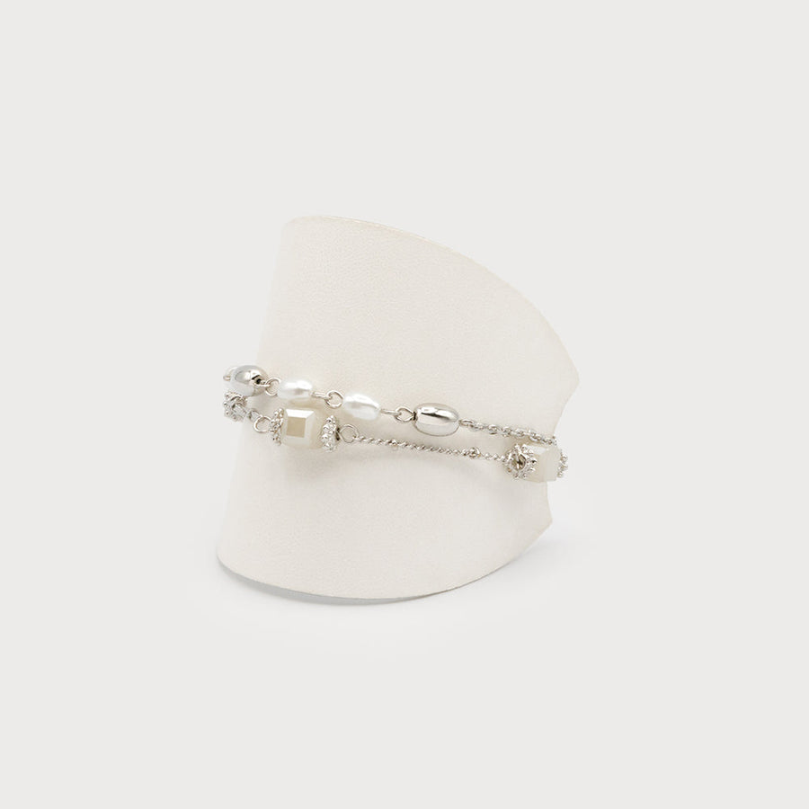 Bracelet à deux rangs avec perles d'imitation 3364-SLV