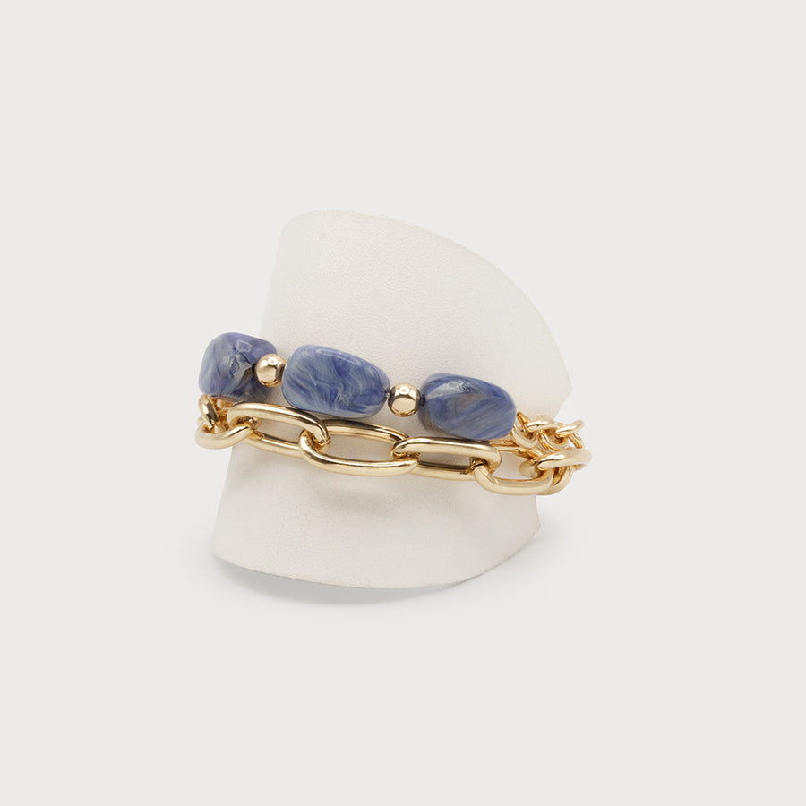Two row bracelet with colorful acrylic pieces 3369-BLU