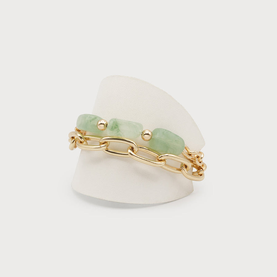 Two row bracelet with colorful acrylic pieces 3369-GRN
