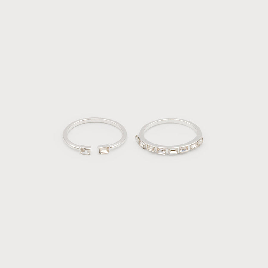 Set of 2 delicate sized rings with crystals - quartet 4190-CLR-S