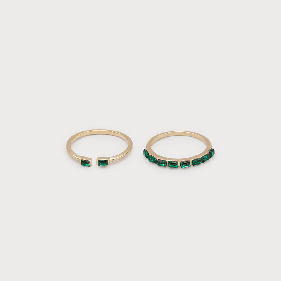Set of 2 delicate sized rings with crystals - quartet 4190-GRN-G