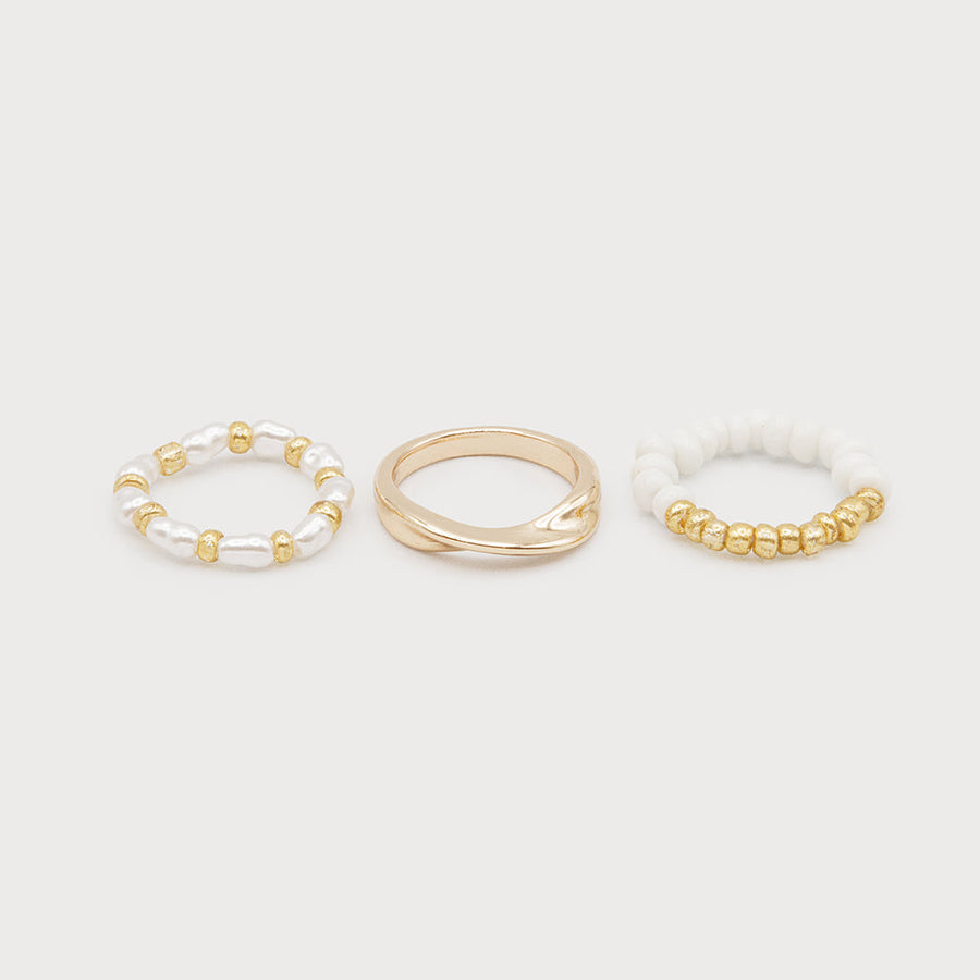 TRIO OF PEARL RINGS ON ELASTIC AND METAL 4194-GLD