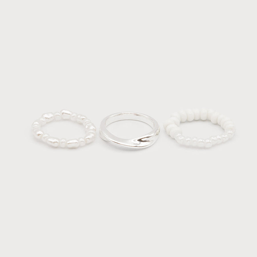 TRIO OF PEARL RINGS ON ELASTIC AND METAL 4194-SLV
