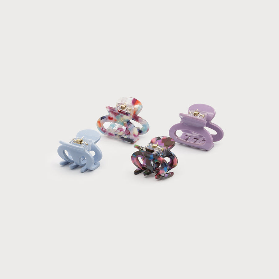 Set of 4 two size clips - pattern & solid color 5024-PUR