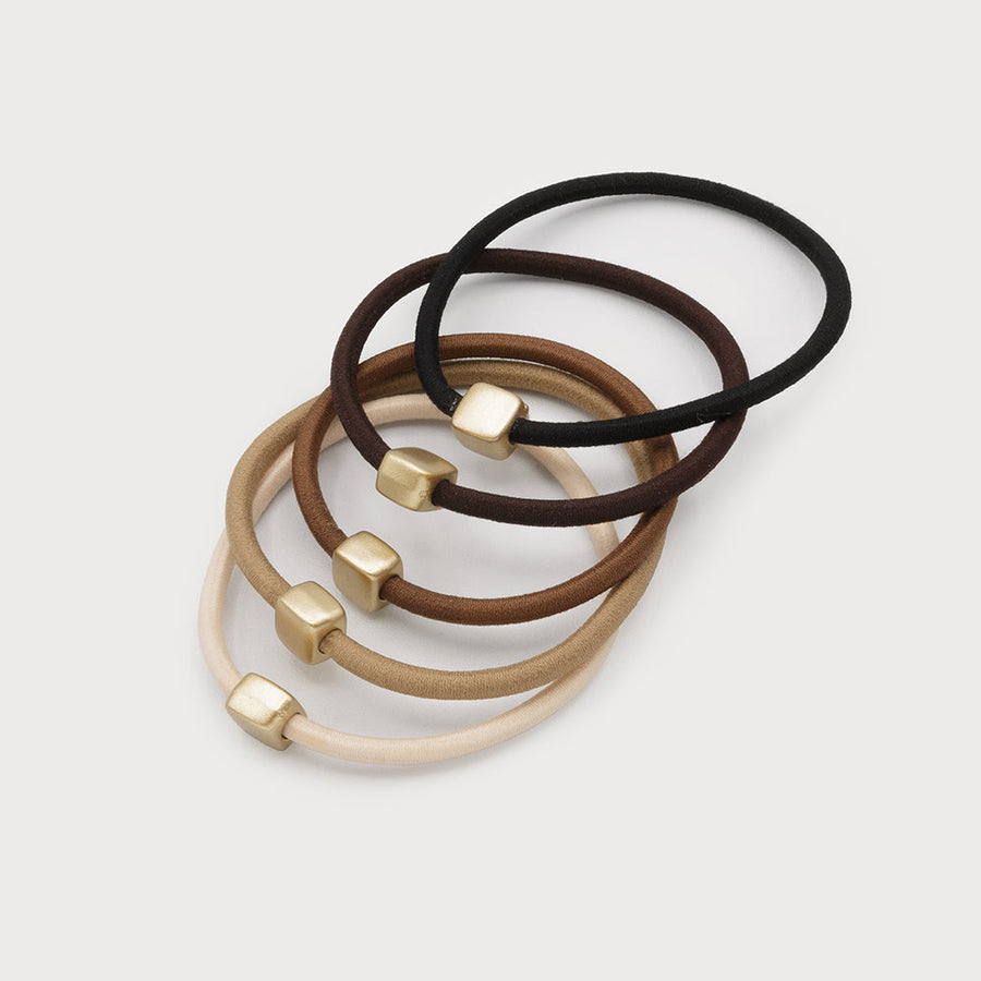 SET OF 5 HAIR ELASTICS WITH WORN CUBES 5041-NAT