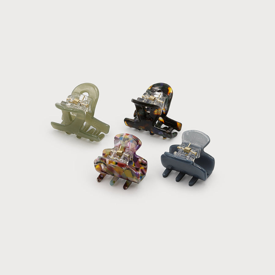 Set of 4 two size clips - pattern & solid color 5044-BLK