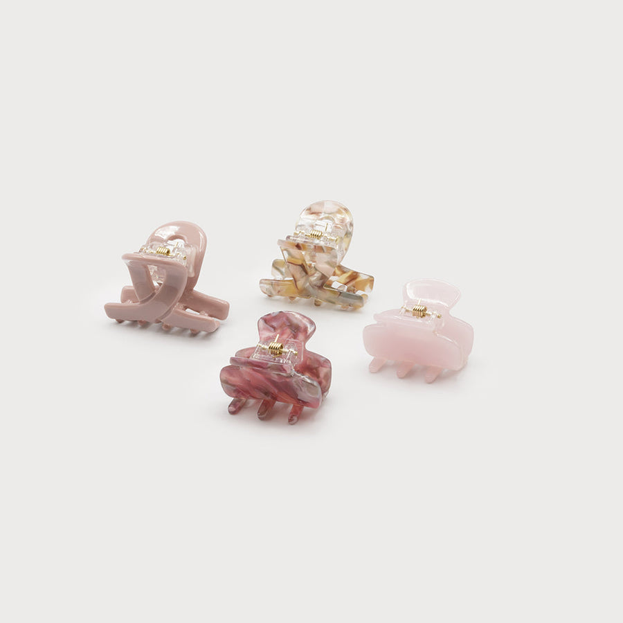 Set of 4 two size clips - pattern & solid color 5044-PNK