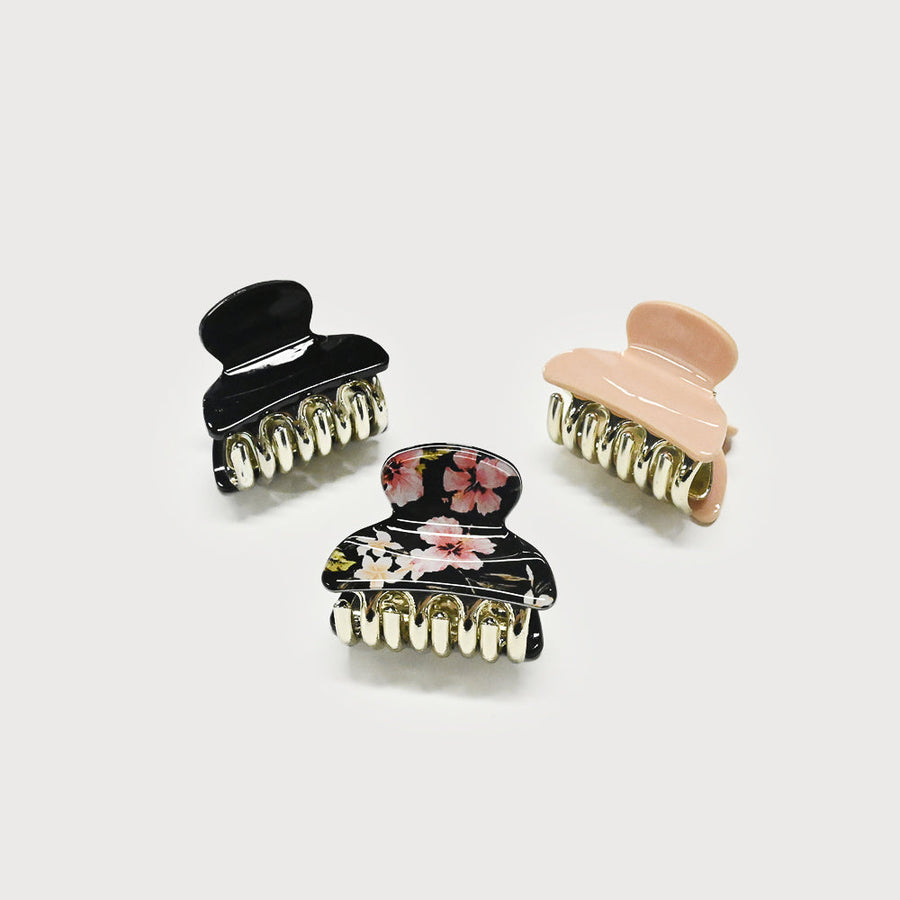 Trio of printed and solid hairclips 5064-PNK