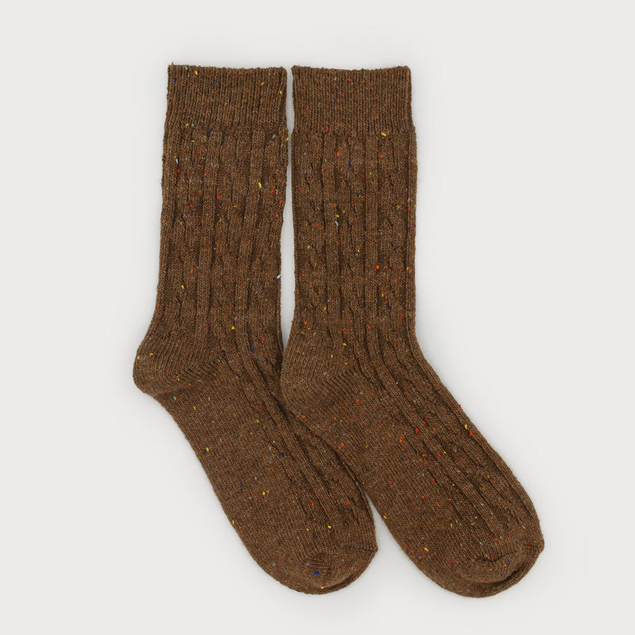 Warm socks cable knit confetti 5103-BRN
