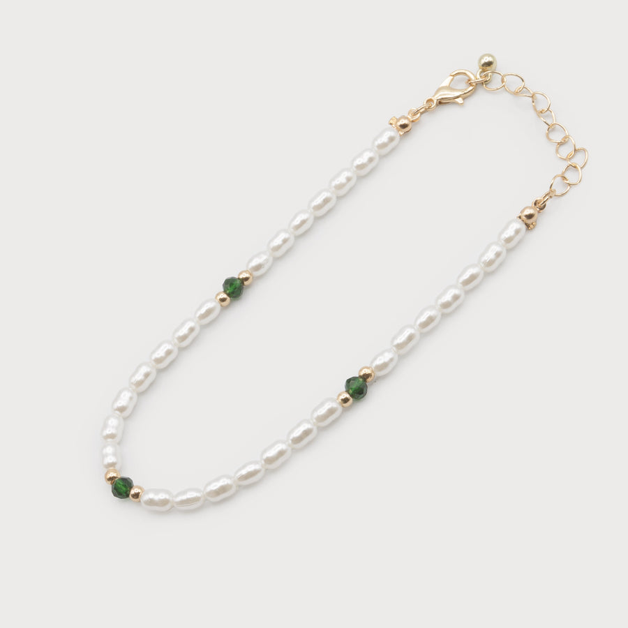 Pearls & glass beads anklet 5111-GRN