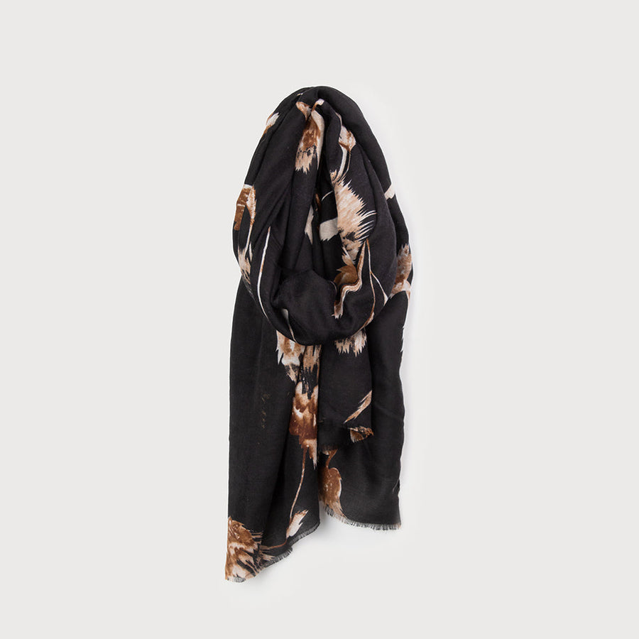 Scarf with floral tapestry print 6175-BLK