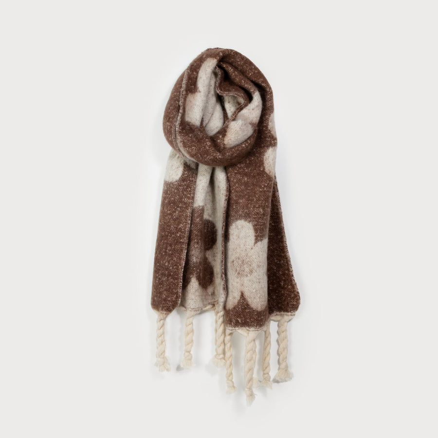 Grande écharpe chaude à imprimé floral avec pompons 6178-BRN