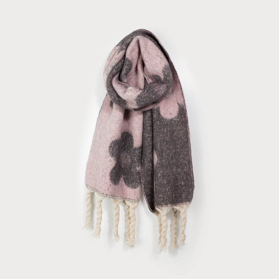 Grande écharpe chaude à imprimé floral avec pompons 6178-PNK
