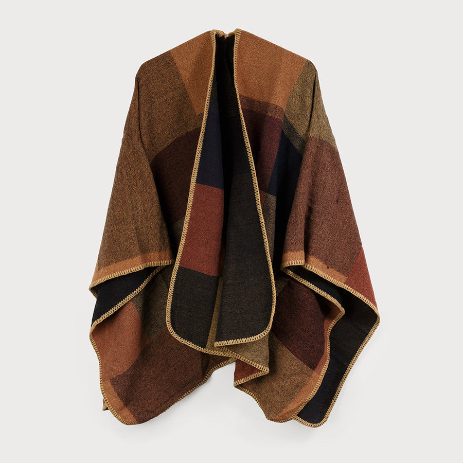Large soft & warm color block shawl 6179-CAM