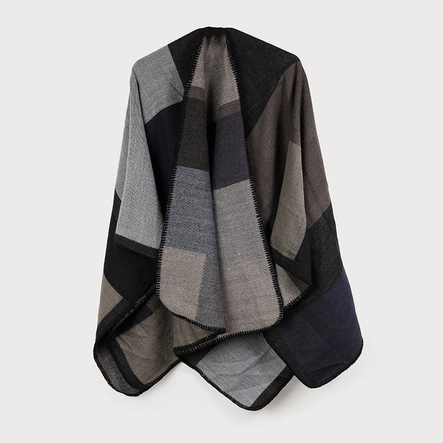 Large soft & warm color block shawl 6179-GRY