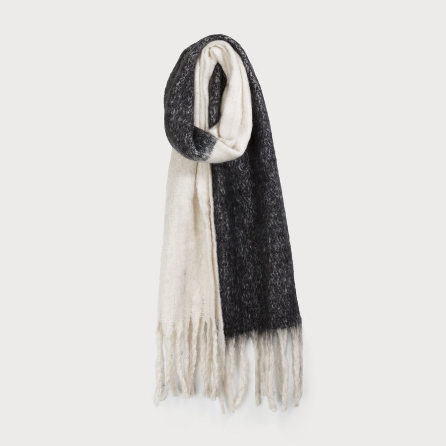 écharpe large, chaude et douce à motif colorbloc 6186-BLK