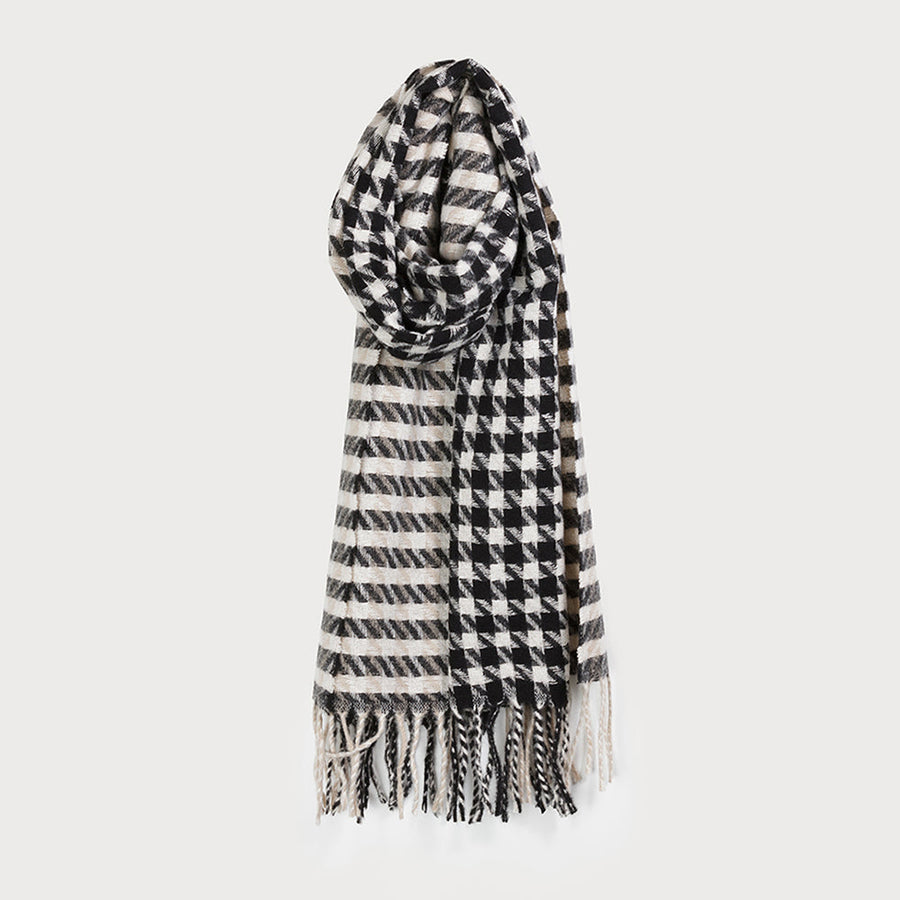 Large, warm & soft houndstooth pattern scarf 6189-BLK