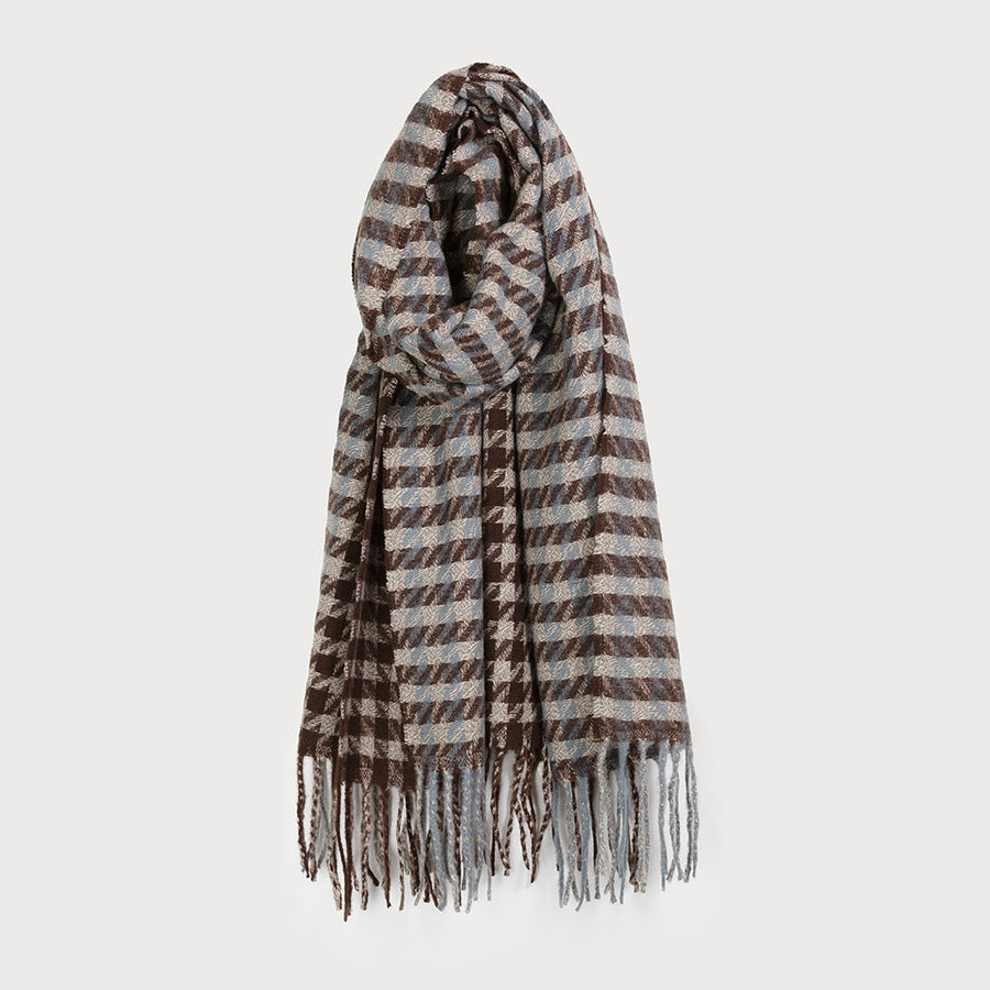 Large, warm & soft houndstooth pattern scarf 6189-BLU