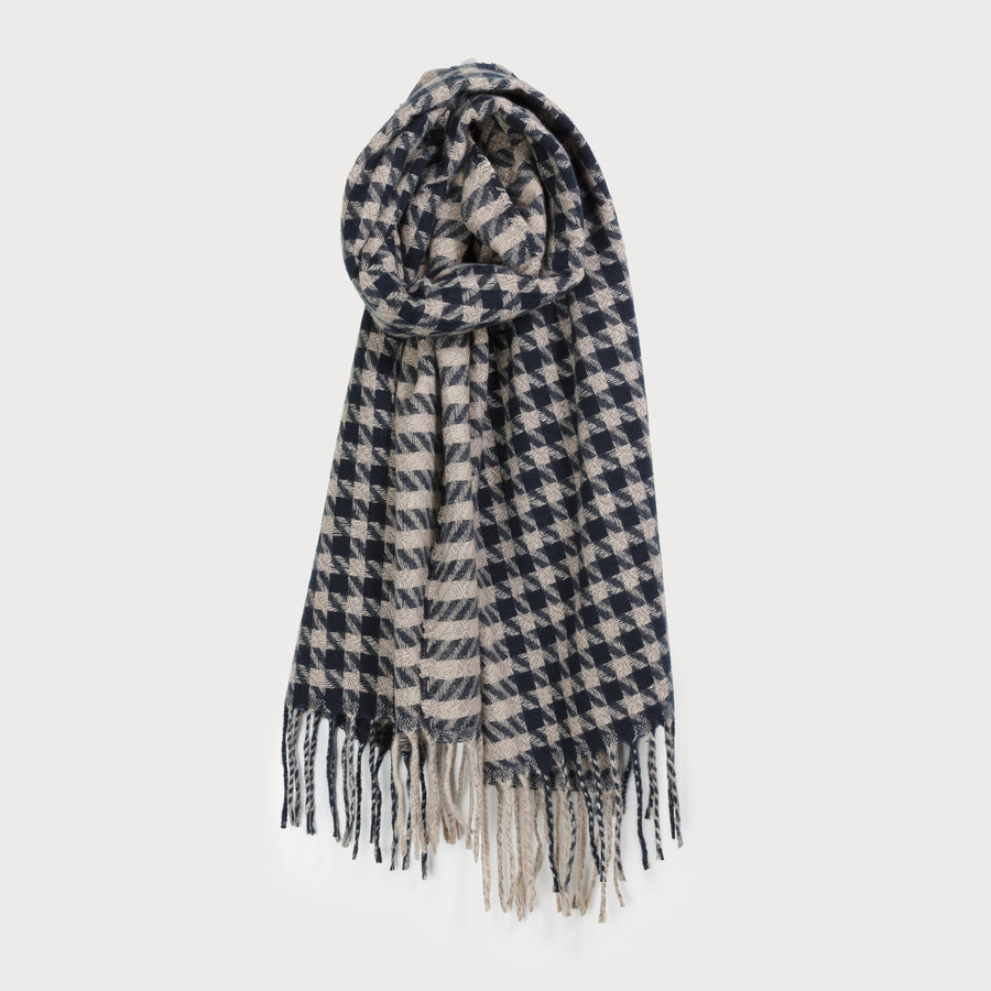 large, warm & soft houndstooth pattern scarf 6189-BRN