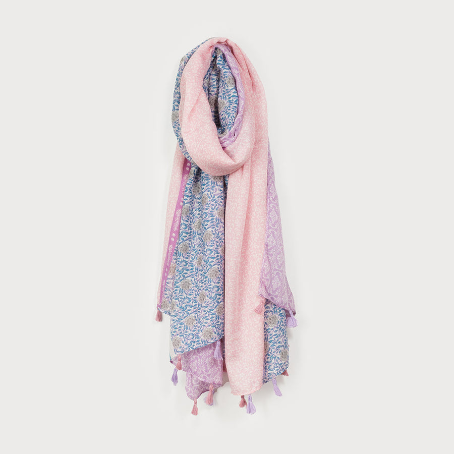 LIGHTWEIGHT SCARF WITH DITSY FLOWER PRINT AND TASSELS 6194-LIL