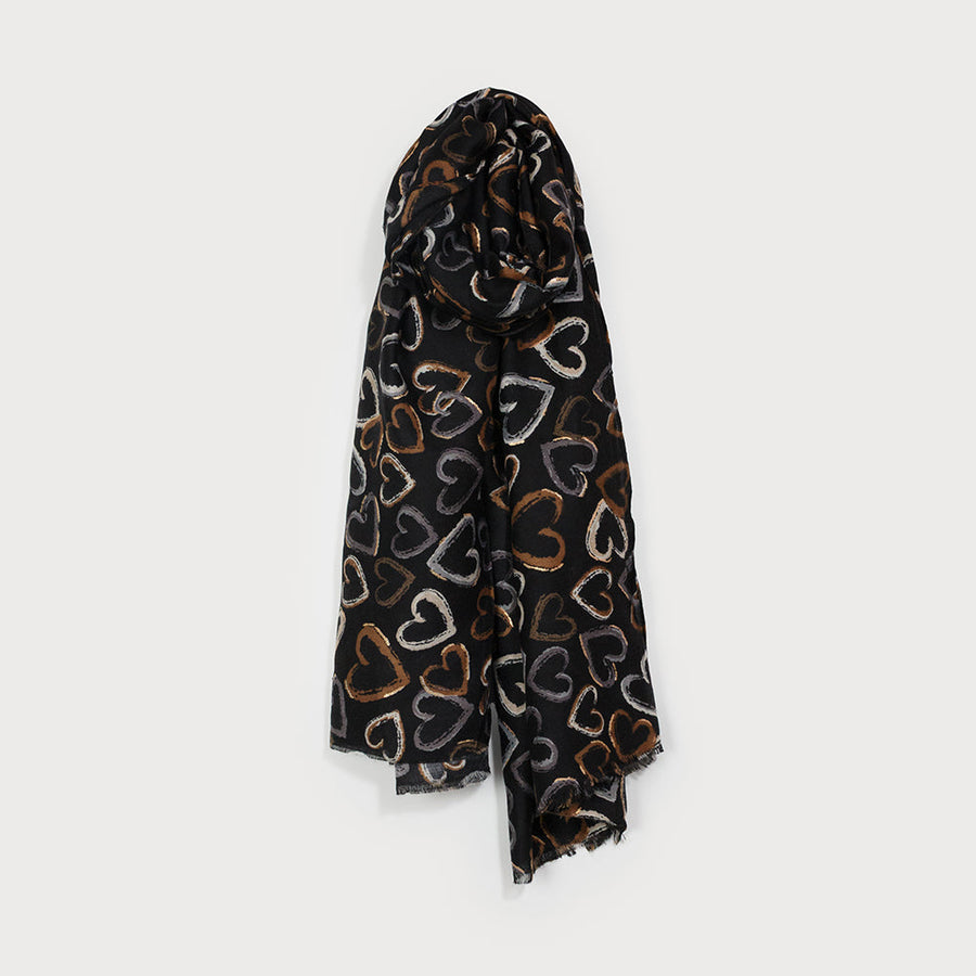 Écharpe légère à imprimé cœurs 6208-BLK