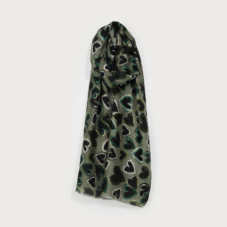 Lightweight allover hearts print scarf 6208-GRN