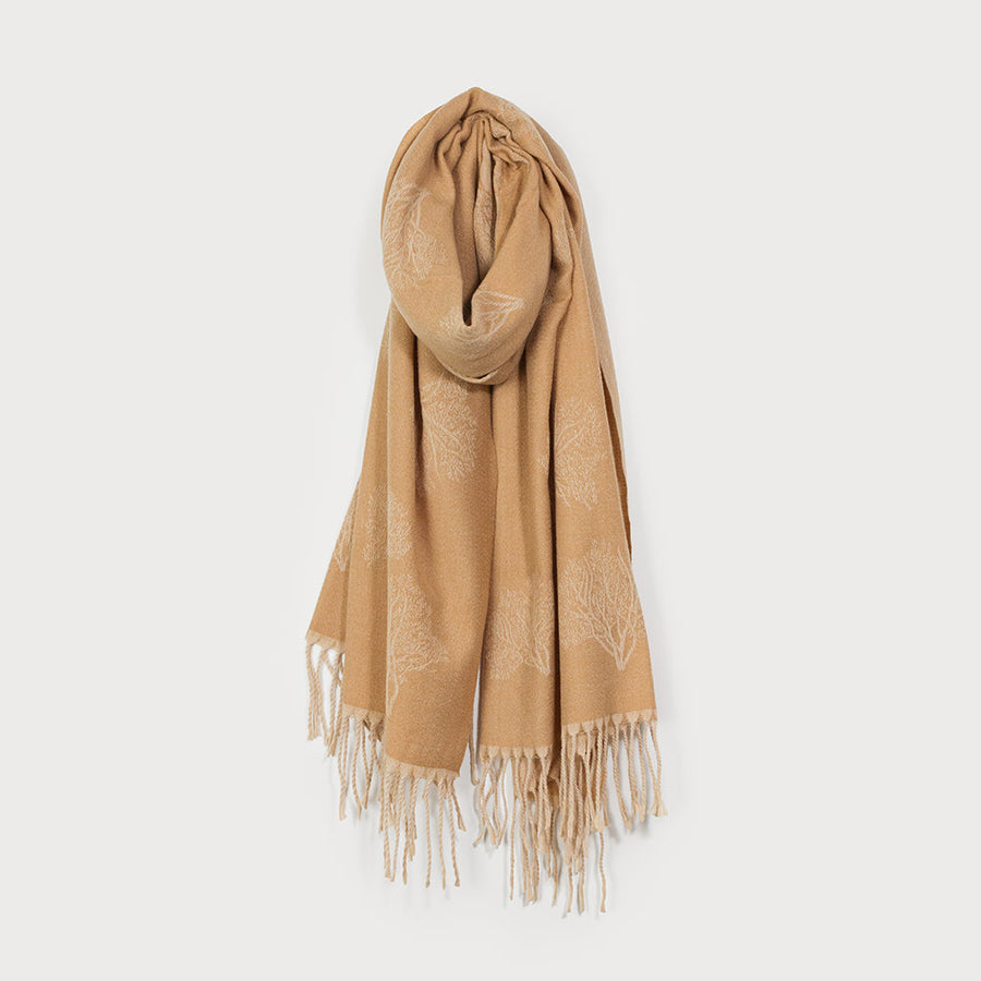 Grand foulard soyeux à franges et imprimé arbre 6213-CAM
