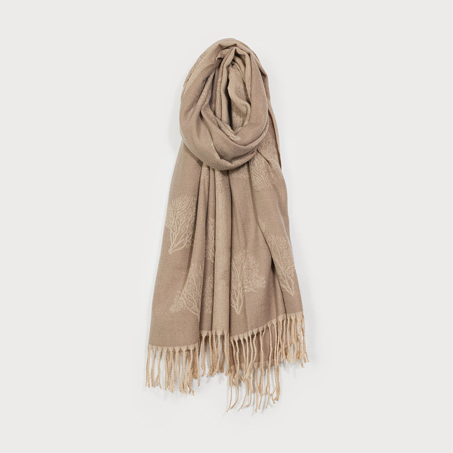 Grand foulard soyeux à franges et imprimé arbre 6213-LTG