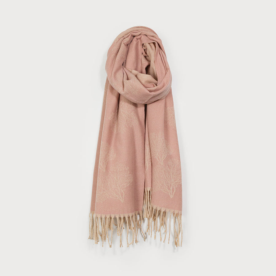 Grand foulard soyeux à franges et imprimé arbre 6213-PNK