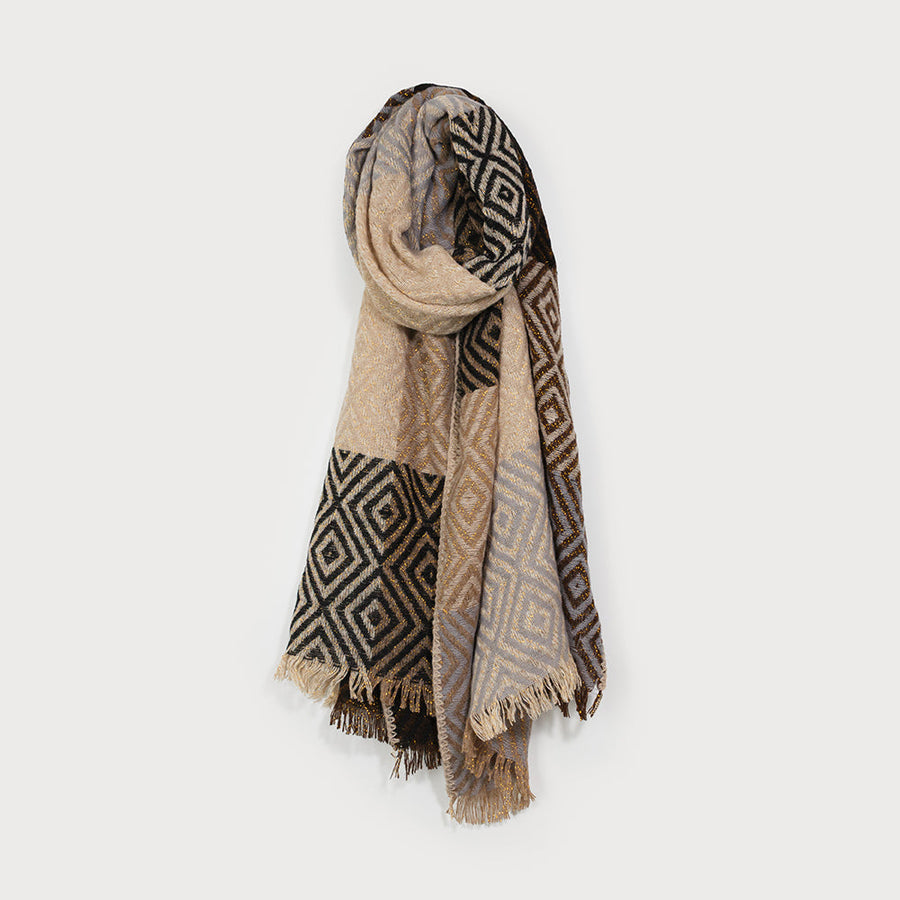 Écharpe douce et chaude à imprimé géométrique avec insertion de lurex 6215-BLK