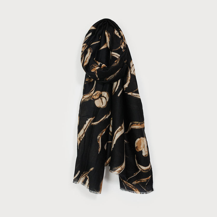 Lightweight flower print scarf with lurex 6218-BLK