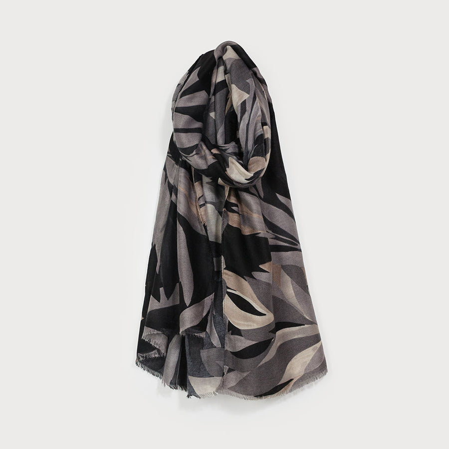 Lightweight abstract foliage print scarf 6219-BLK
