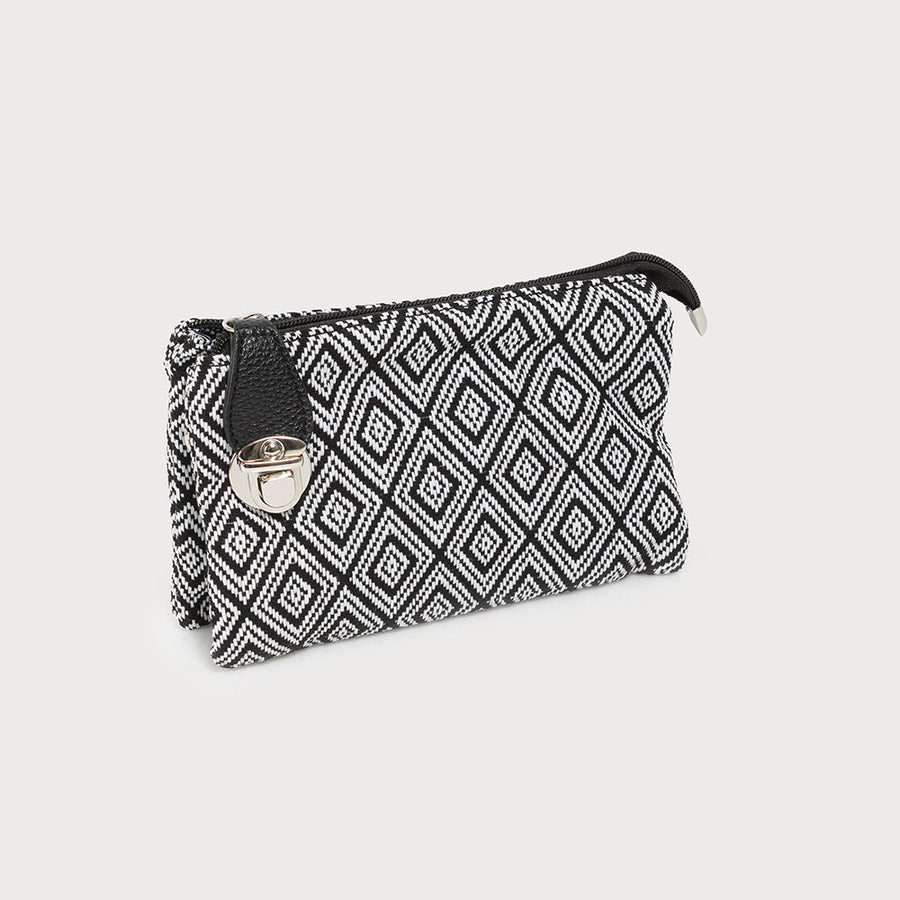 CROSSBODY BAG WITH MULTI POCKETS & REMOVABLE ADJUSTABLE STRAP & WRISTLET-IMITATION TEXTURED LEATHER 7012-AZT-B
