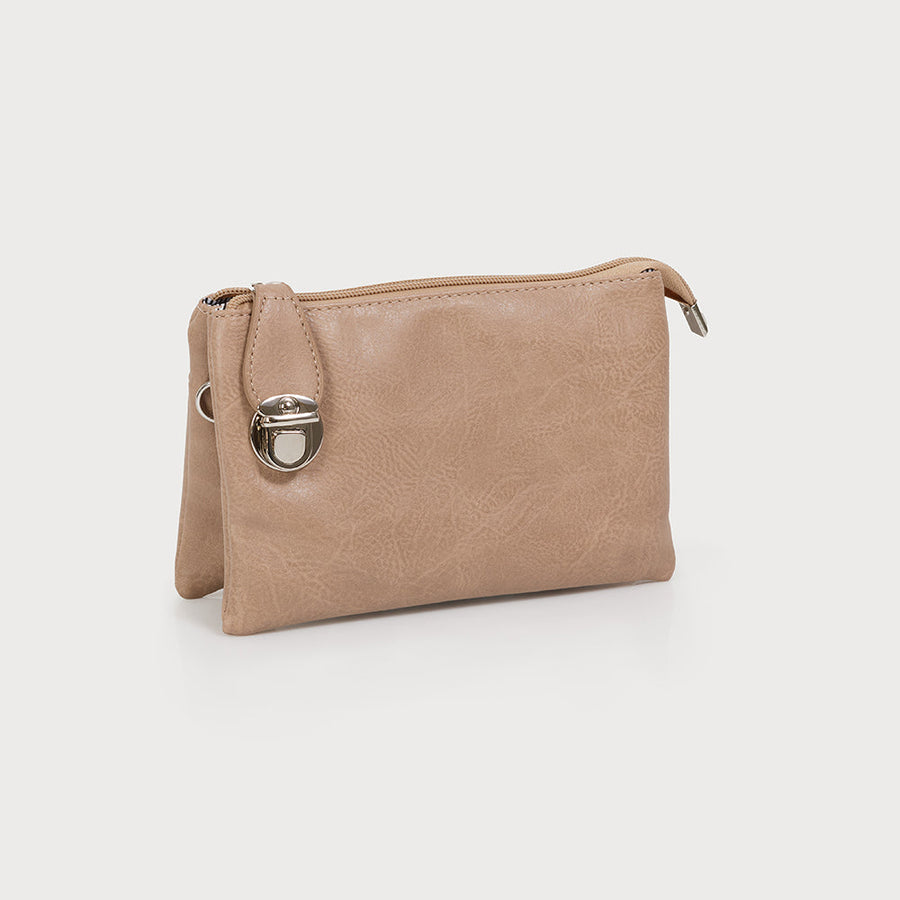 SAC À BANDOULIÈRE AVEC POCHES MULTIPLES, BANDOULIÈRE RÉGLABLE AMOVIBLE ET POIGNET EN SIMILI-CUIR 7012-E-BGE