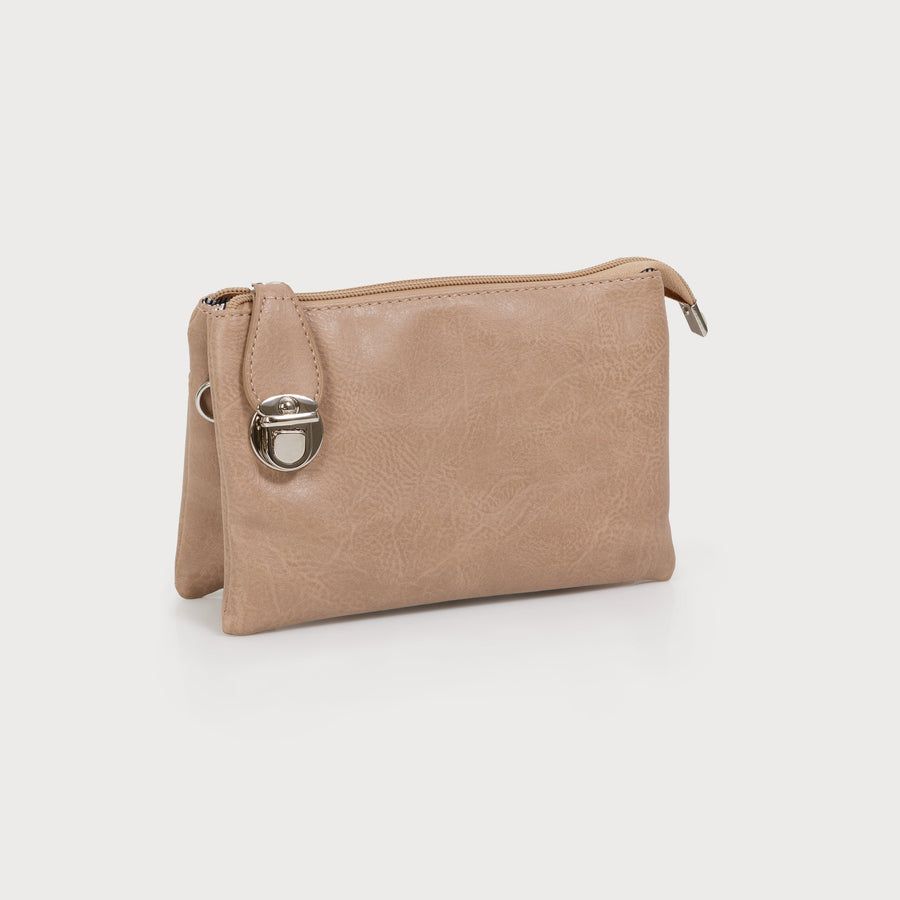 sac à bandoulière avec poches multiples, bandoulière réglable amovible et bracelet en simili-cuir texturé 7012-BGE-E