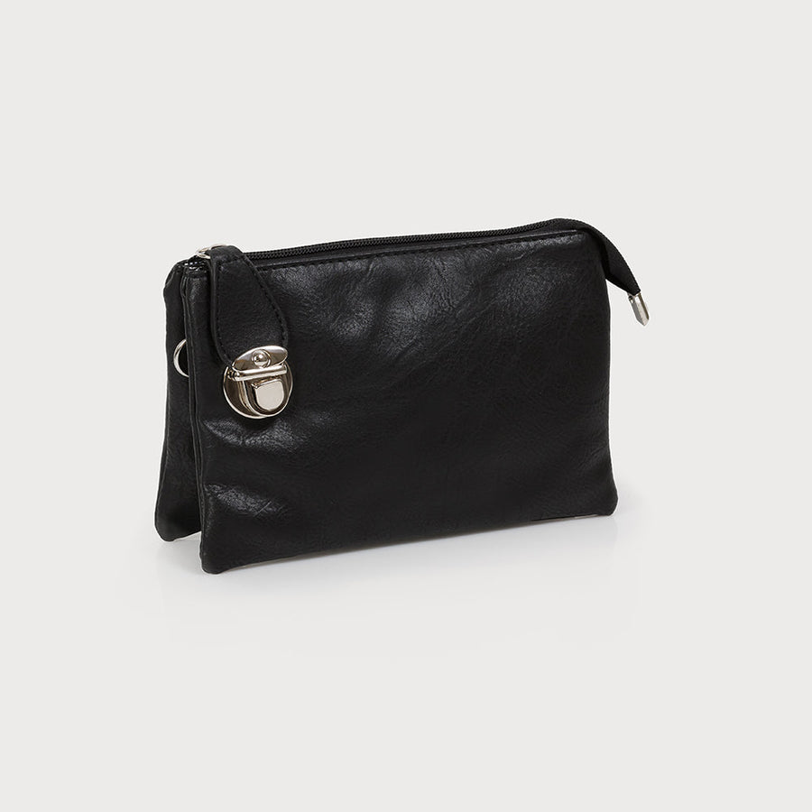 Crossbody bag with multi pockets & removable adjustable strap & wristlet 7012-BLK-E