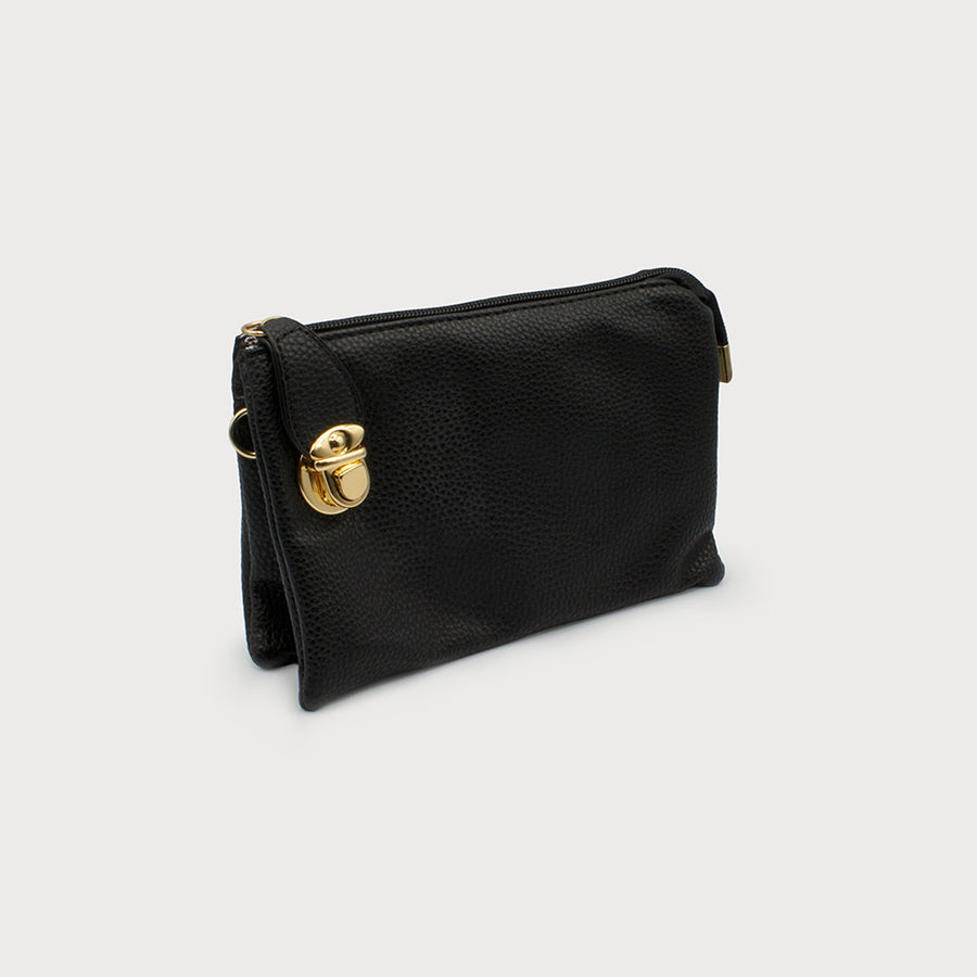 Crossbody bag with multi pockets & removable adjustable strap & wristlet 7012-BLK-G