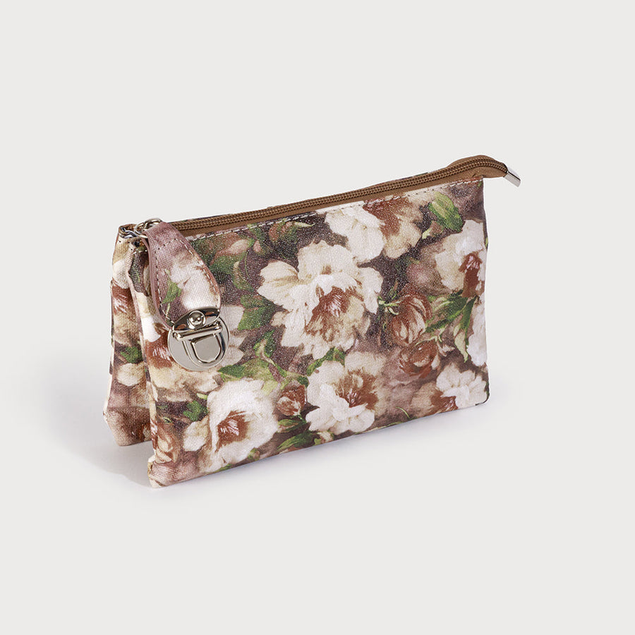 Crossbody bag with multi pockets & removable adjustable strap & wristlet 7012-BLOOM-GRY