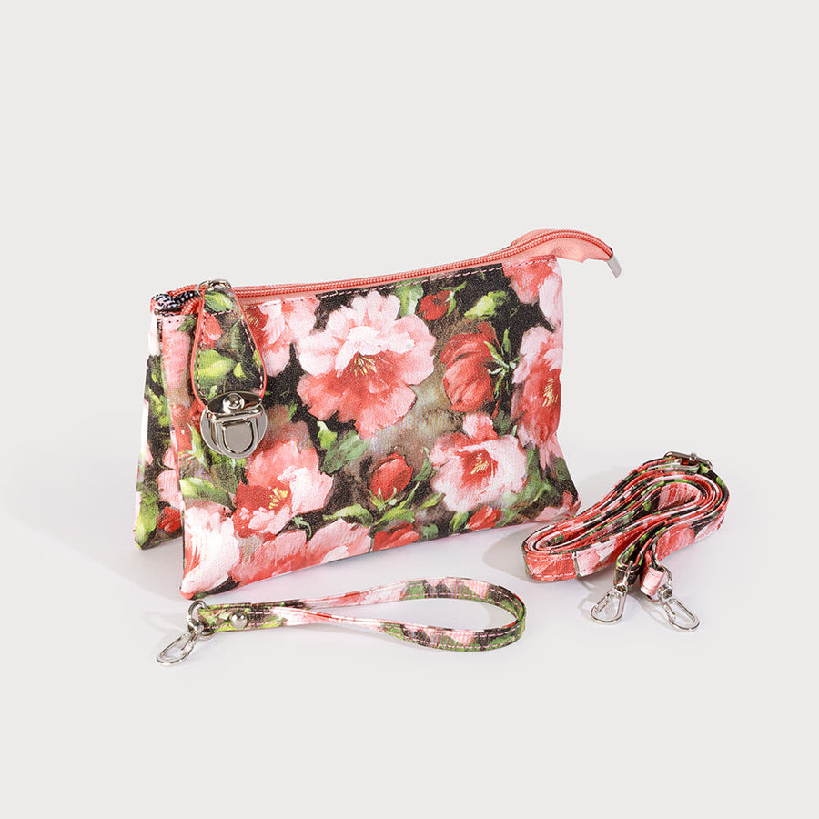 Sac bandoulière multi-poches, bandoulière amovible et réglable, dragonne 7012-BLOOM-RED