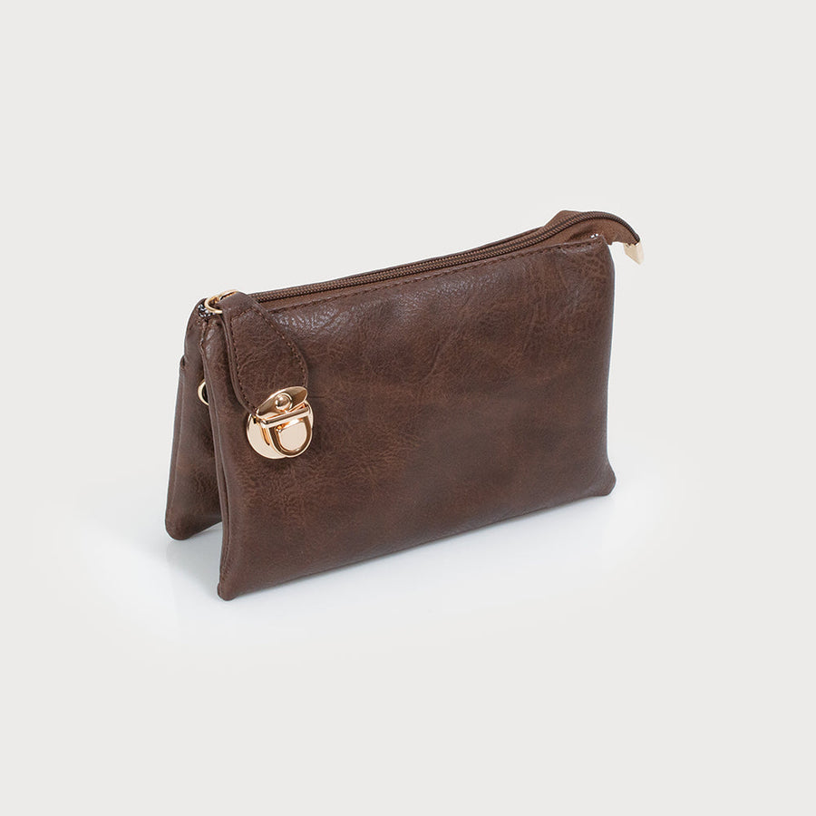 Sac bandoulière multi-poches, bandoulière amovible et réglable, avec dragonne 7012-E-BRN