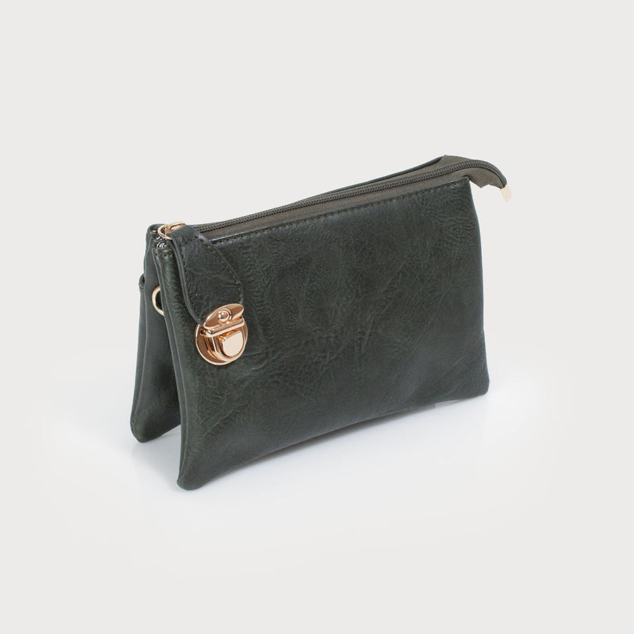 Crossbody bag with multi pockets & removable adjustable strap & wristlet 7012-E-OLV