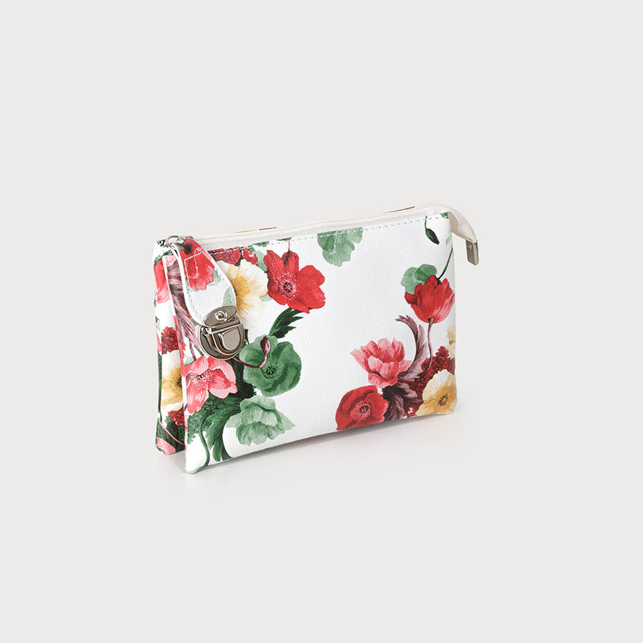 Crossbody bag with multi pockets & removable adjustable strap & wristlet 7012-FLW-RED