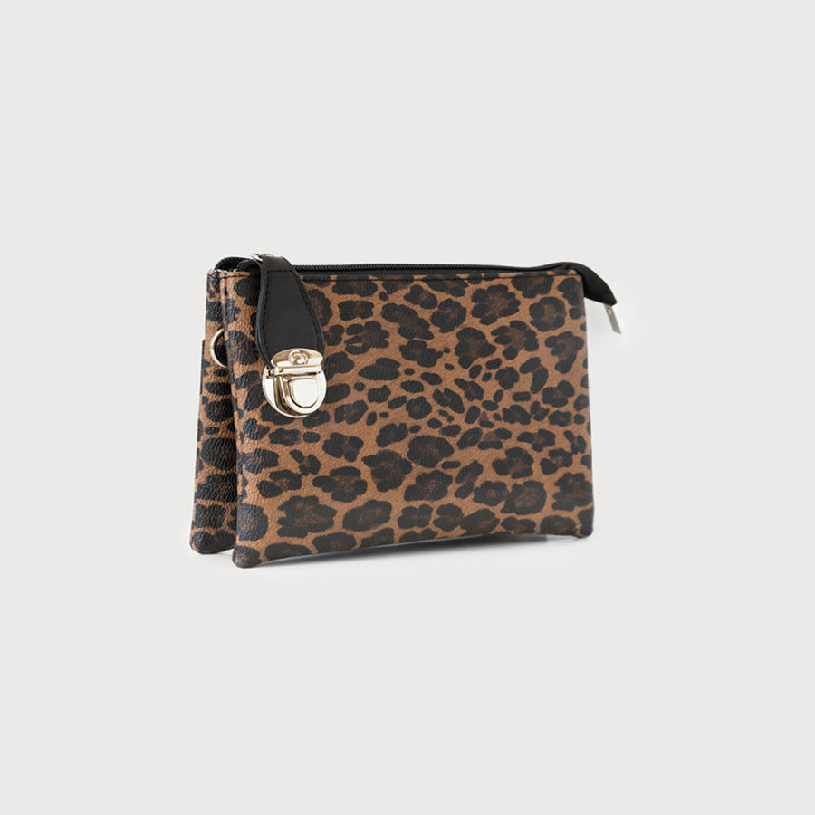 Crossbody bag with multi pockets & removable adjustable strap & wristlet 7012-LEO