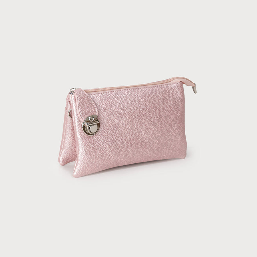 Crossbody bag with multi pockets & removable adjustable strap & wristlet 7012-PNK-M