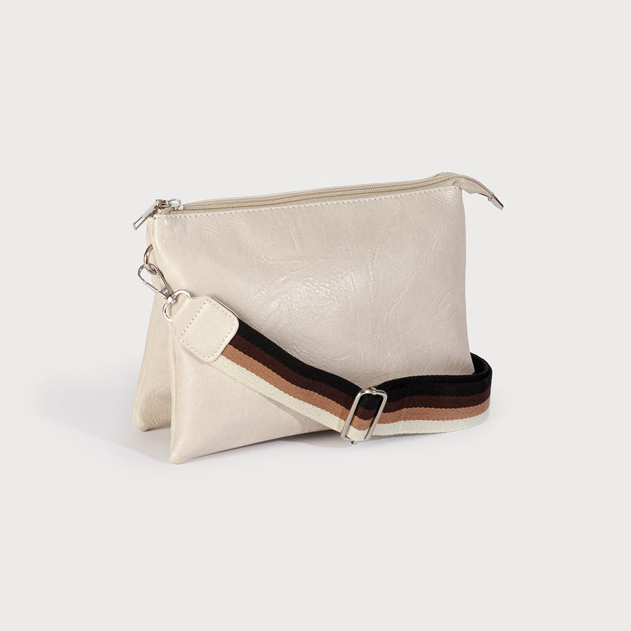 Grand sac bandoulière avec plusieurs poches et bandoulière de guitare réglable amovible, bandoulière en similicuir et dragonne 7032-E-CRM