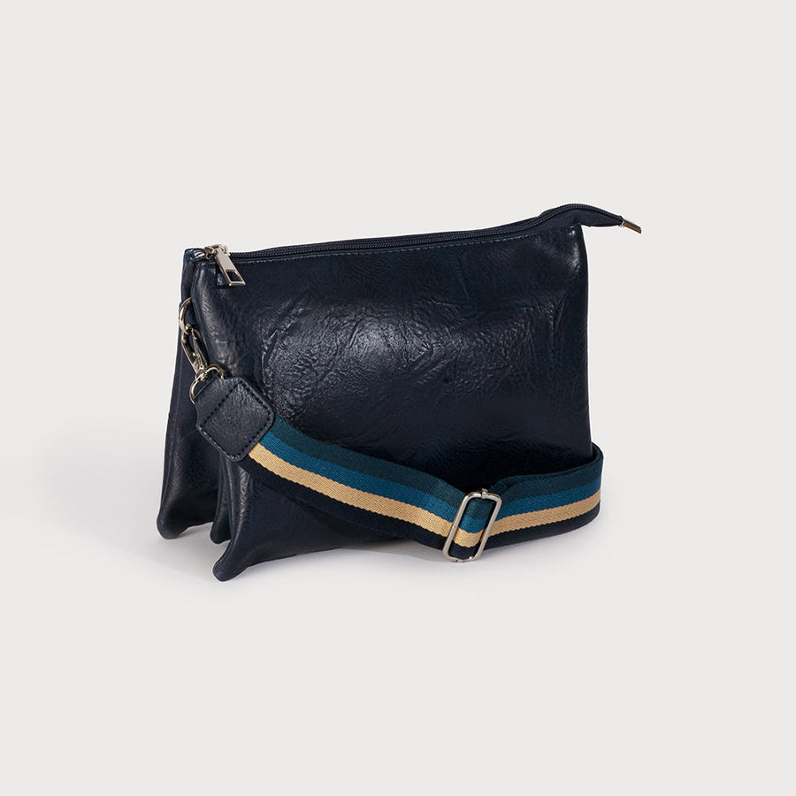 Large crossbody bag with multi pockets and removable adjustable guitar strap, imitation leather strap and wristlet 7032-E-DKB