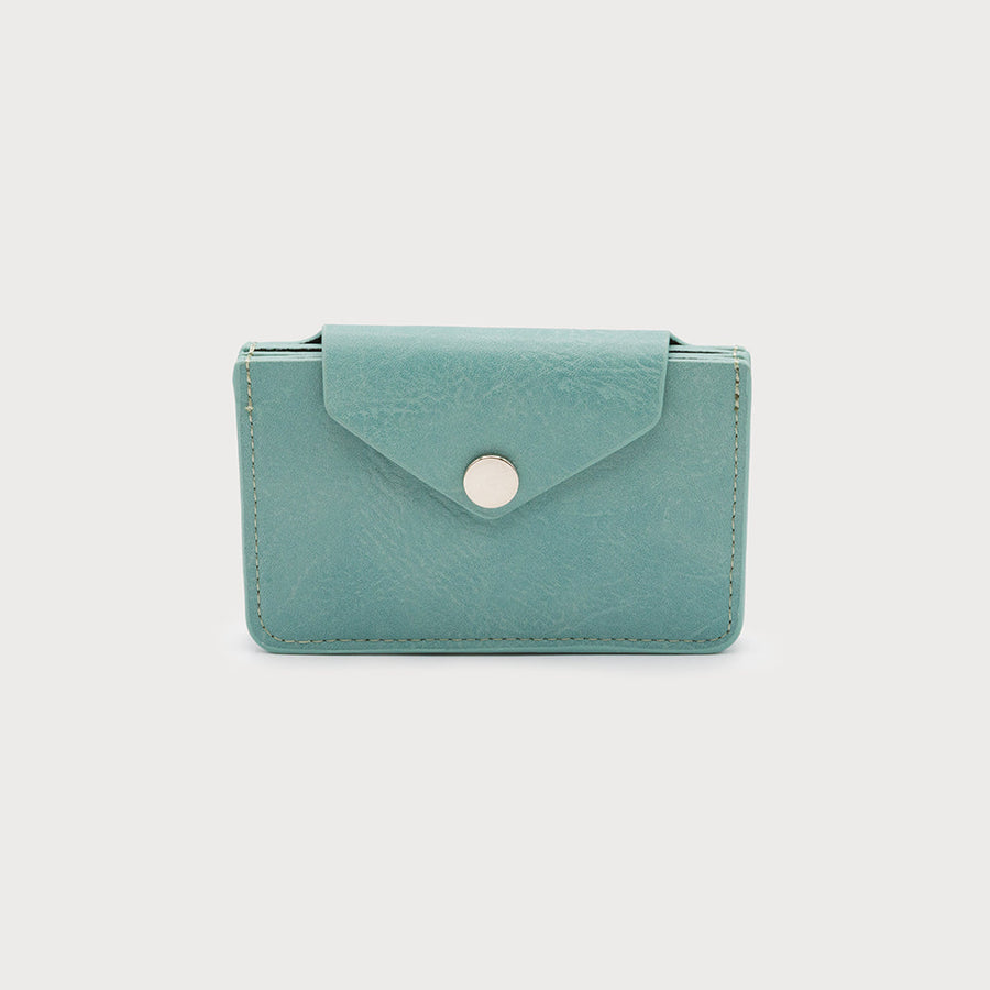 CARD HOLDER WITH 3 COMPARTMENTS & PRESSURE BUTTON FLAP - IMITATION LEATHER 7114-BLU-E