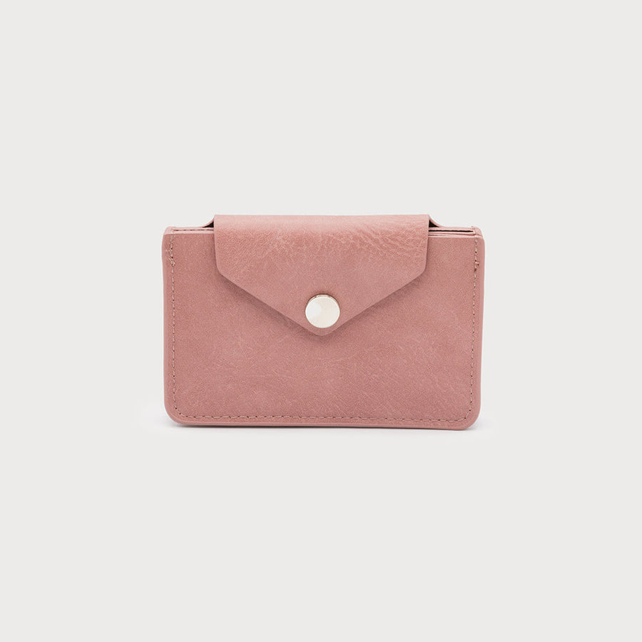 PORTE-CARTES AVEC 3 COMPARTIMENTS ET RABAT À BOUTON PRESSION - SIMILI CUIR 7114-E-PNK